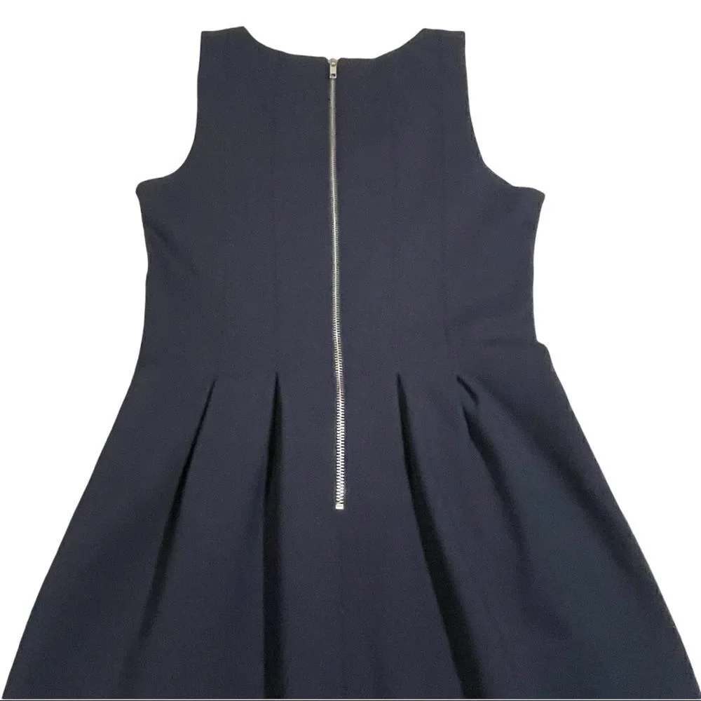J. Crew Navy Scuba Reverse Pleats Fit & Flare Dress Sz 4